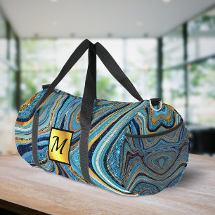 Chic Sparkle Glitter marble art blue gold monogram Duffle Bag