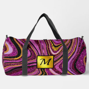 Chic Sparkle Glitter marble art pink gold monogram Duffle Bag
