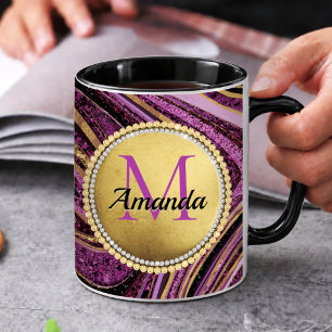 Chic Sparkle Glitter marble art pink gold monogram Mug