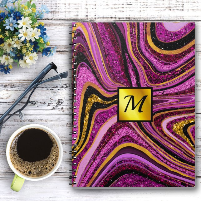 Chic Sparkle Glitter marble art pink gold monogram Notebook (Creator Uploaded)
