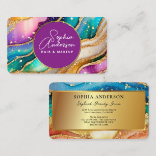 Chic Sparkly Glitter Golden Rainbow Agate Glamour Business Card