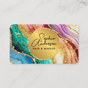 Chic Sparkly Glitter Golden Rainbow Agate Glamour  Business Card