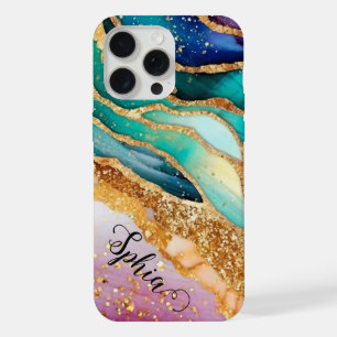 Chic Sparkly Glitter Golden Rainbow Agate Glamour iPhone 15 Pro Max Case
