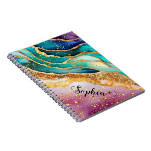 Chic Sparkly Glitter Golden Rainbow Agate Glamour  Notebook