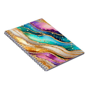 Chic Sparkly Glitter Golden Rainbow Agate Glamour Notebook