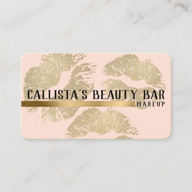 Chic Sparkly Gold Glitter Lips Makeup Artist Business Card (Front)
