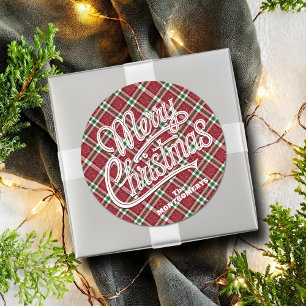 Chic Sparkly Plaid Christmas  Classic Round Sticker