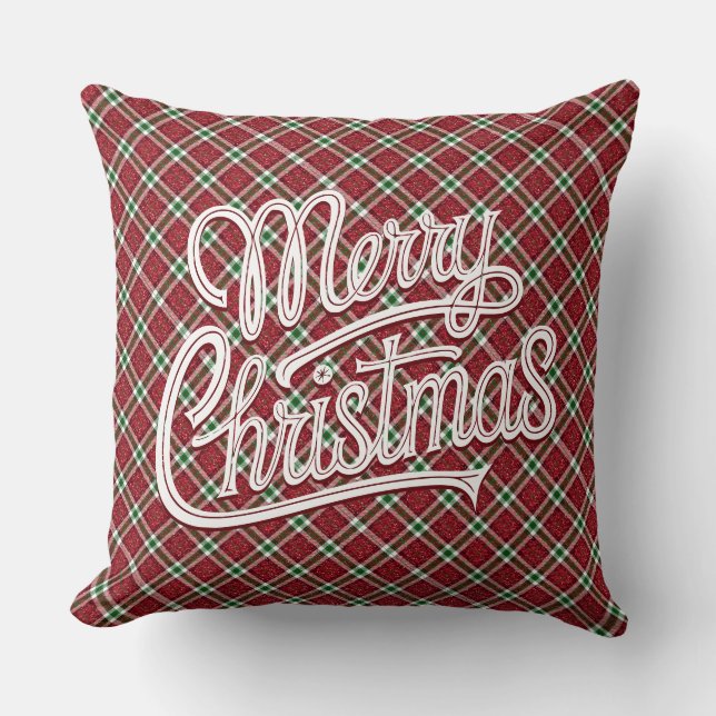 Chic Sparkly Plaid Christmas  Cushion (Front)