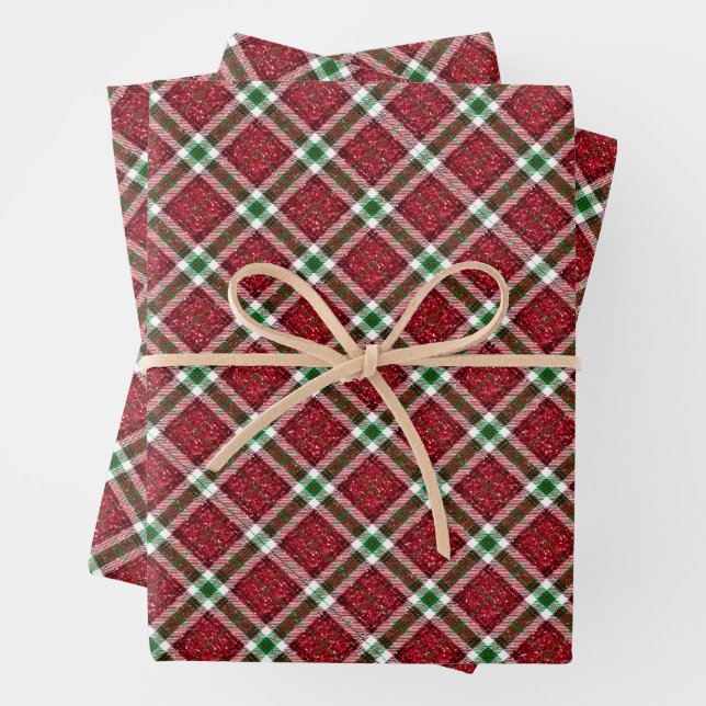 Chic Sparkly Plaid Christmas  Wrapping Paper Sheet (In situ)