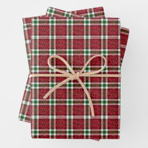 Chic Sparkly Plaid Christmas Wrapping Paper Sheet