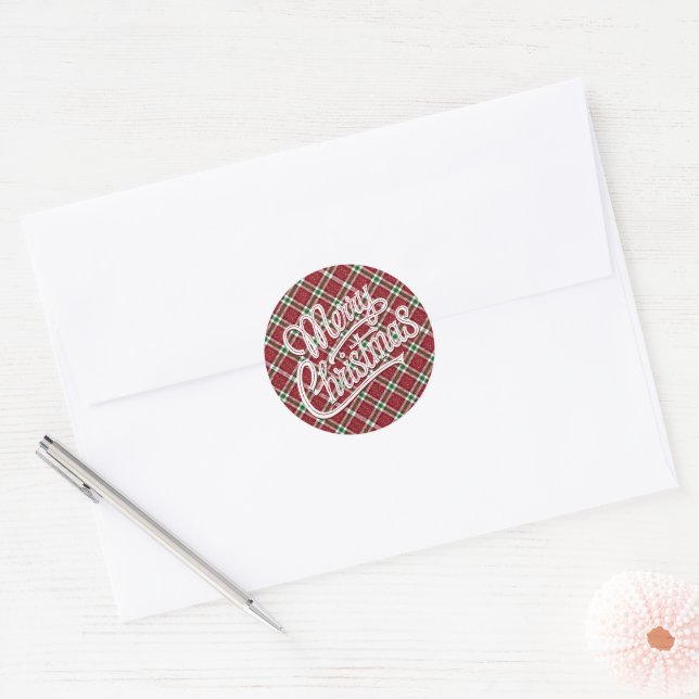 Chic Sparkly Plaid Merry Christmas Envelope Seals (Envelope)
