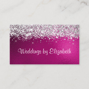 Chic Sparkly Silver Glitter Hot Pink Foil Business Card