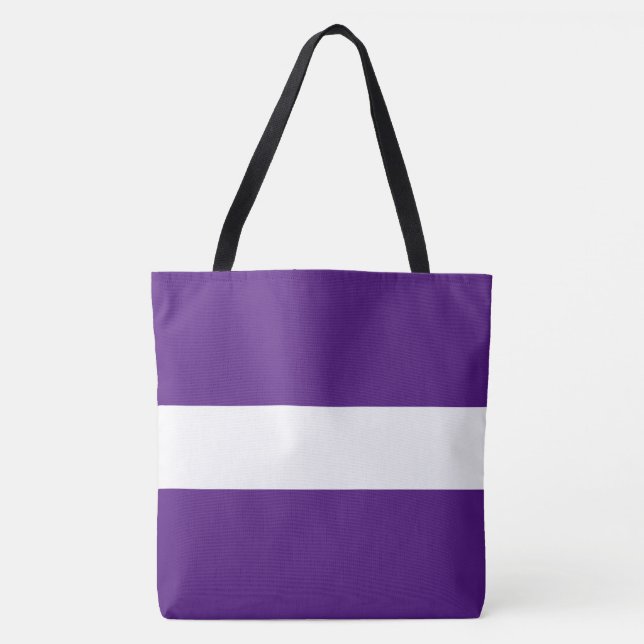 Chic Sporty Fun Wide Royal Purple White Stripes Tote Bag (Front)