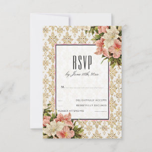 Chic Spring Bouquets & Gold Glitters RSVP Card