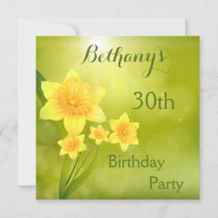 Chic Spring Daffodils Bokeh 30th Birthday Party Invitation
