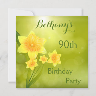 Chic Spring Daffodils Bokeh 90th Birthday Party Invitation