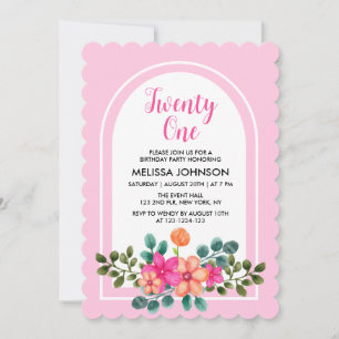 Chic Spring Flora Greenery Soft Pink 21st Birthday Invitation