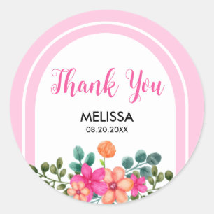 Chic Spring Flora Greenery Soft Pink Thank You Classic Round Sticker