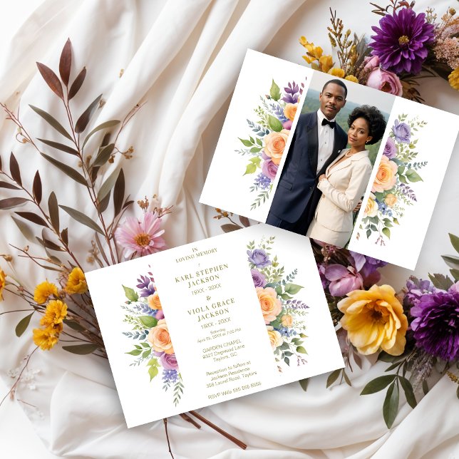 Chic Spring Floral Garland Double Funeral Photo Invitation (Cherish Spring Floral Garland Double Funeral Photo Invitations Cards. )