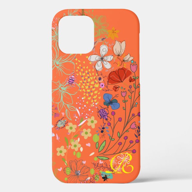 Chic Spring Flower Colourful and Monogram Case-Mate iPhone Case (Back)
