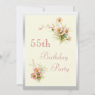 Chic Spring Flowers 55th Birthday Invitation