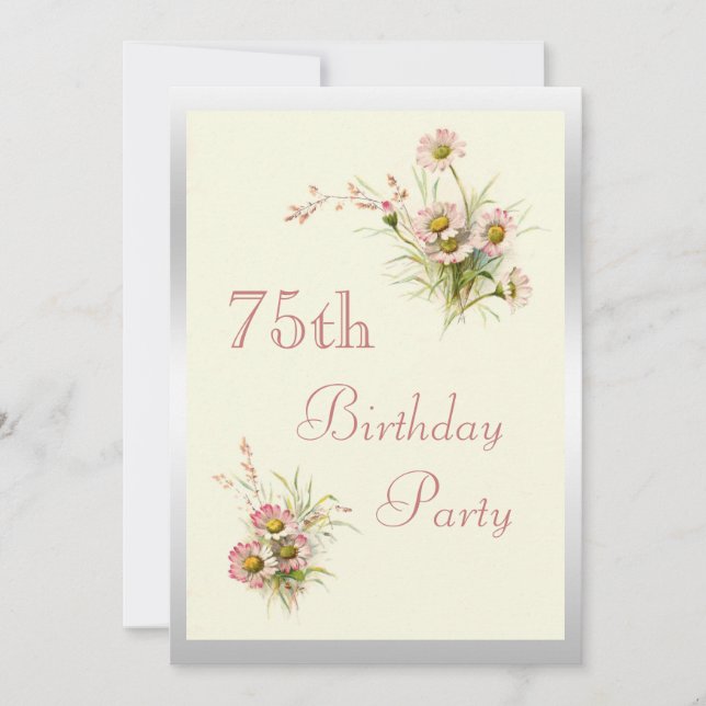 Chic Spring Flowers 75th Birthday Invitation (Front)