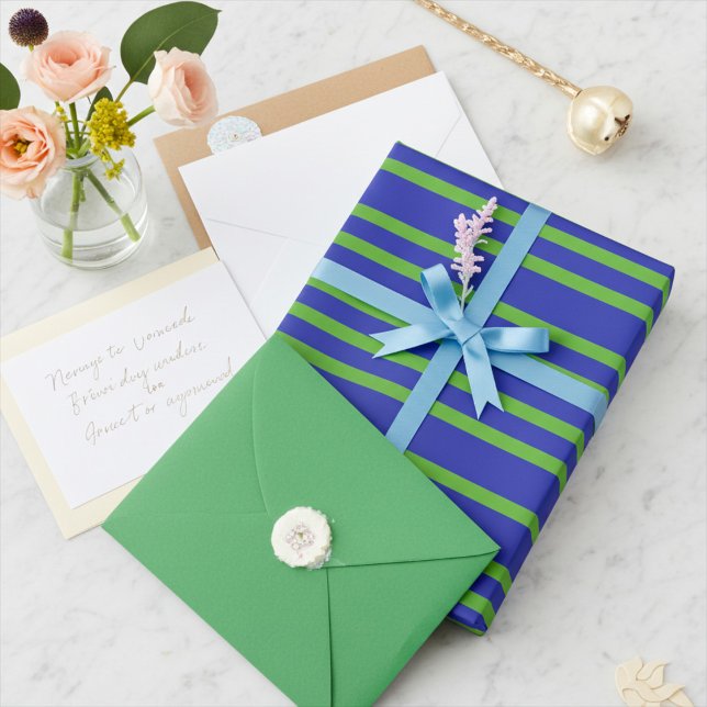 Chic Spring Green and Blue Stripes Wrapping Paper (Creator Uploaded)