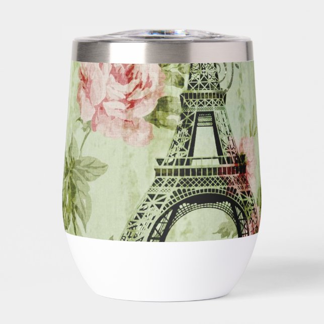 chic spring mint pink floral paris eiffel tower (Front)