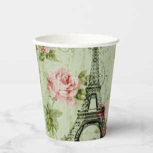 chic spring mint pink floral paris eiffel tower paper cups