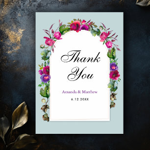 Chic spring pink purple watercolor floral wedding thank you card