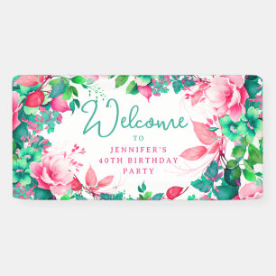 Chic Spring Summer Watercolor Floral 40 Birthday  Banner