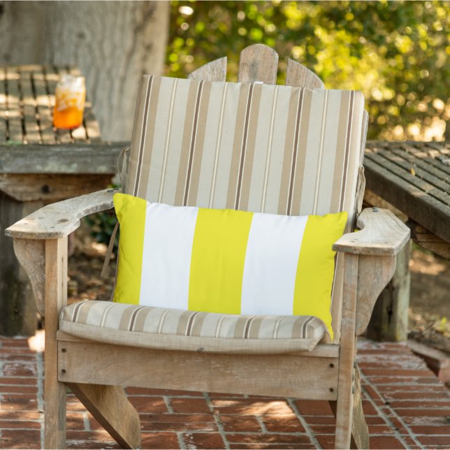 Chic Spring Yellow Retro Bold Mod Stripes Pattern Lumbar Cushion (Chair)
