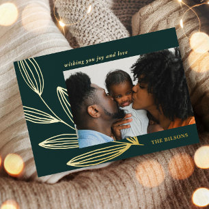 Chic Sprout Green and Gold Foil Holiday Photo Card