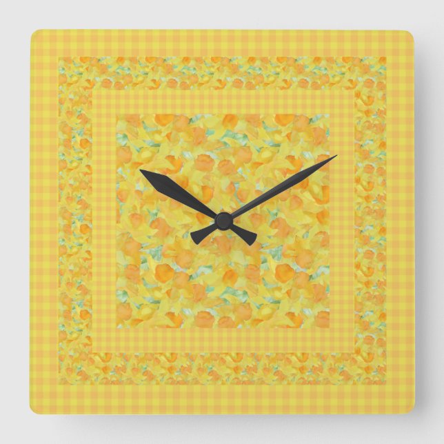 Chic Square Wall Clock, Golden Daffodils Square Wall Clock (Front)