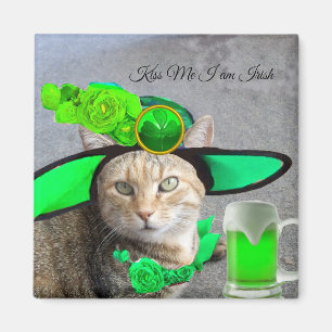 CHIC ST.PATRICK'S DAY CAT,GREEN ROSES,IRISH BEER MAGNET