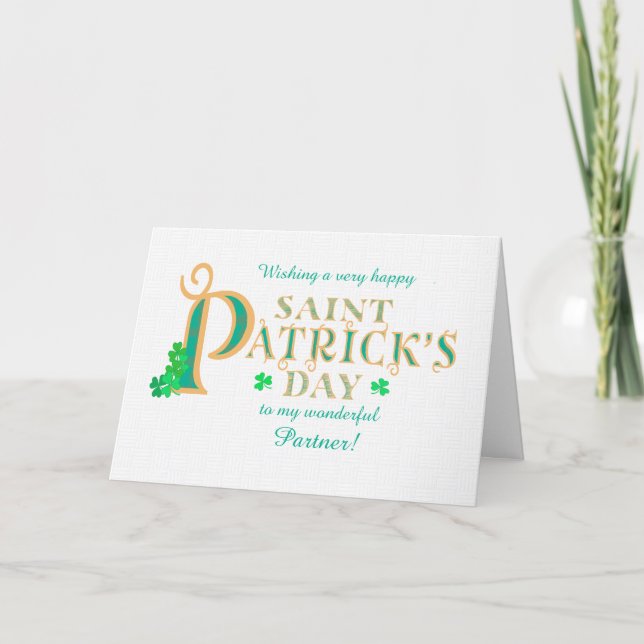 Chic St Patrick's Greeting for Partner Shamrocks   Card (Front)