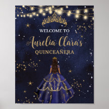 Chic Starry Night Navy Blue Dress Gold Quinceañera