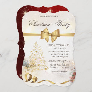 Chic Stars Christmas Tree ,Bow,Red,Christmas Party Invitation