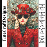Chic Steampunk Female In Red Outfit U3 Decoupage Tissue Paper<br><div class="desc">🖤 Elevate your decoupage, mixed media art, or gift wrapping with this bold and dynamic Victorian steampunk tissue paper design. Featuring a striking woman in a red coat and top hat, adorned with intricate gears and cogs, this design seamlessly blends vintage elegance with modern mechanical flair. The richly detailed background...</div>