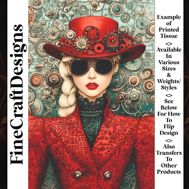 Chic Steampunk Female In Red Outfit U3 Decoupage Tissue Paper (Creator Uploaded)