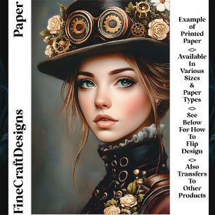 Chic Steampunk Woman Portrait CJ4 Scrapbook Paper