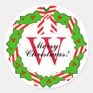 CHIC STICKER_CHRISTMAS WREATH #1 ON WHITE CLASSIC ROUND STICKER