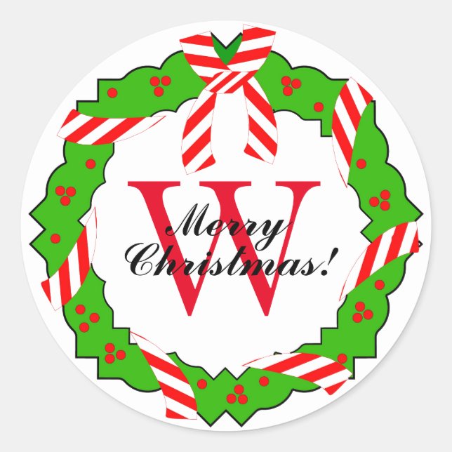 CHIC STICKER_CHRISTMAS WREATH #1 ON WHITE CLASSIC ROUND STICKER (Front)
