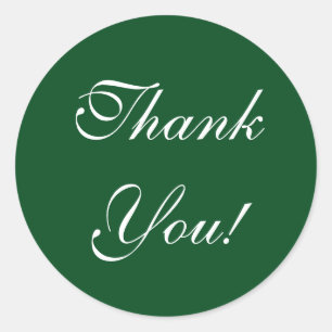 CHIC STICKER_"Thank you!" WHITE ON DARK GREEN Classic Round Sticker