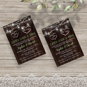 Chic String Lights Mason Jar Old Barn I DO BBQ Invitation