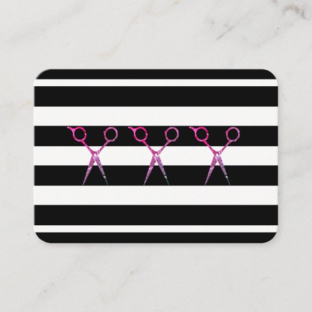 Chic Stripe Pattern Grunge Scissors Business Card (Front)