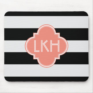 Chic Stripe & Three Monogram Mouse Pad