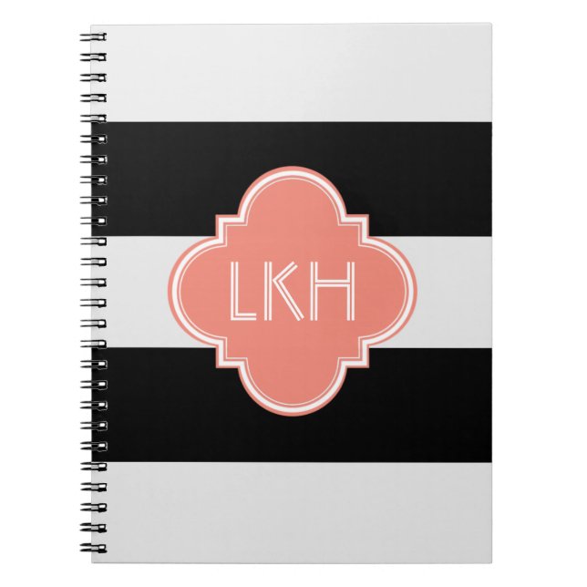 Chic Stripe & Three Monogram Notebook (Front)
