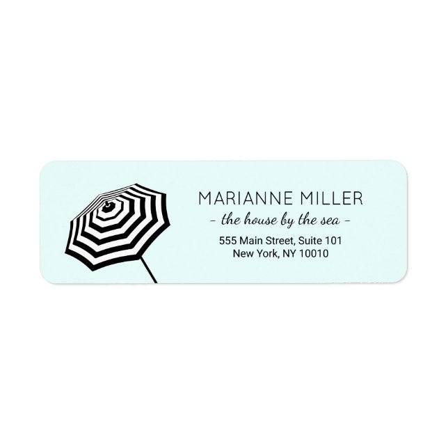 Chic Striped Beach Umbrella Logo Mint Return Address Label (Front)