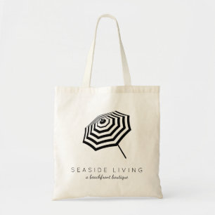 Chic Striped Beach Umbrella Logo Tote Bag